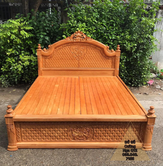 Giường gỗ gõ đỏ cao cấp mẫu gấm