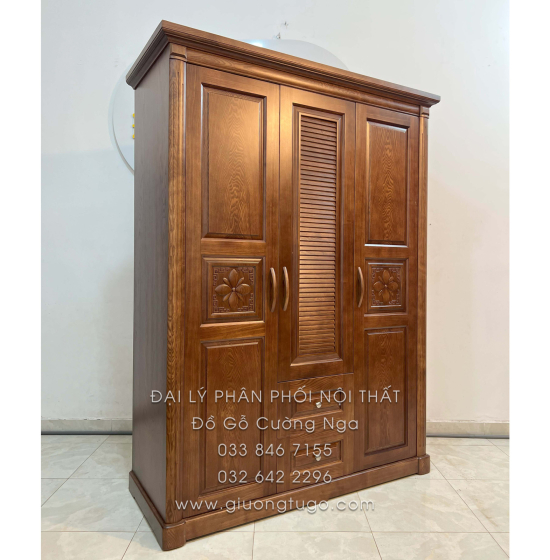 Tủ Quần Áo Gỗ Sồi 3 Cánh Màu Óc Chó - Mẫu Lá Sách 
