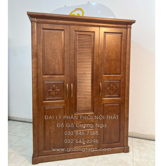Tủ Quần Áo Gỗ Sồi 3 Cánh Màu Óc Chó - Mẫu Lá Sách 