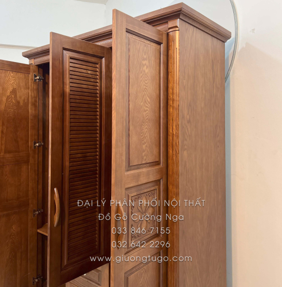 Tủ Quần Áo Gỗ Sồi 3 Cánh Màu Óc Chó - Mẫu Lá Sách 