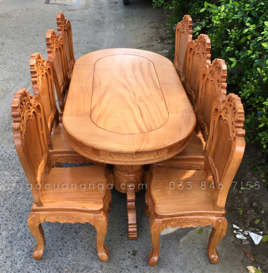 Bàn Ăn Gỗ Gõ Đỏ Cao Cấp 8 Ghế Ovan - Mẫu Ghế Lu Y 