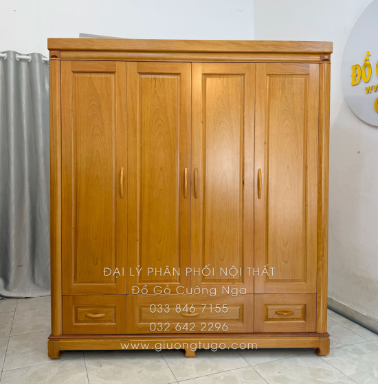 Tủ Quần Áo Gỗ Gõ Đỏ 4 Cánh 1m9 Sang Trọng