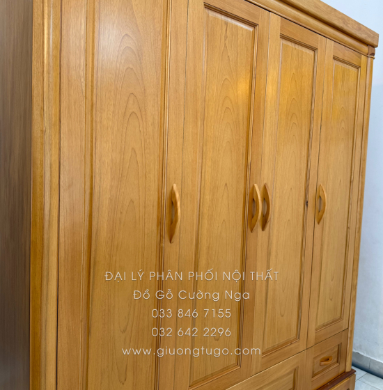 Tủ Quần Áo Gỗ Gõ Đỏ 4 Cánh 1m9 Sang Trọng