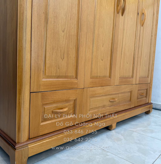 Tủ Quần Áo Gỗ Gõ Đỏ 4 Cánh 1m9 Sang Trọng