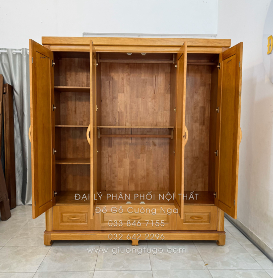 Tủ Quần Áo Gỗ Gõ Đỏ 4 Cánh 1m9 Sang Trọng