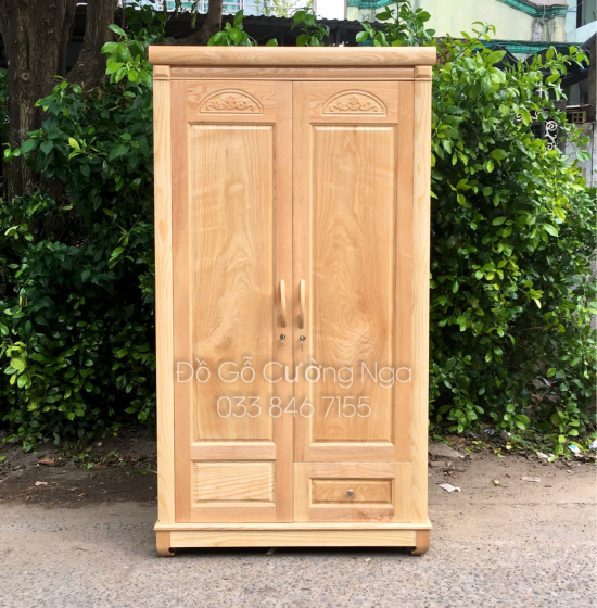 Tủ áo gỗ sồi 2 cánh - 1m2 mẫu hoa vòm đẹp