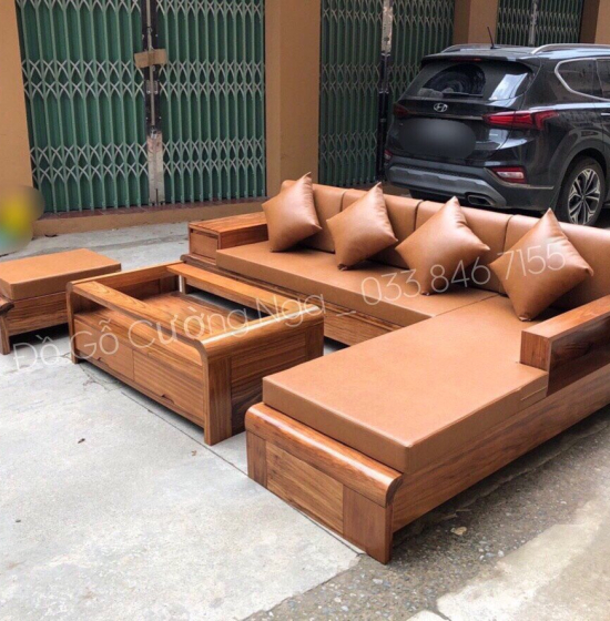 Bộ Sofa Gỗ Gõ Đỏ 2m7x1m9 ( Tặng Nệm Da Hàn Quốc )