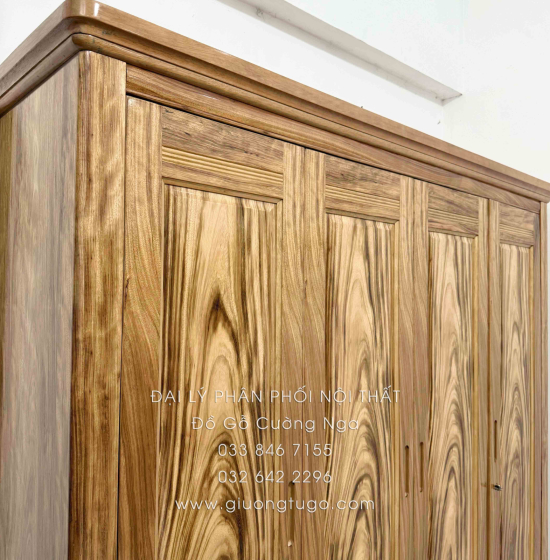 Tủ Quần Áo Gỗ Hương Xám 4 Cánh Mẫu Trơn 1m92