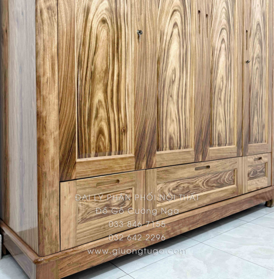 Tủ Quần Áo Gỗ Hương Xám 4 Cánh Mẫu Trơn 1m92