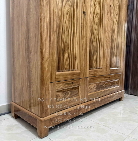 Tủ Quần Áo Gỗ Hương Xám 3 Cánh Mẫu Trơn 1m52