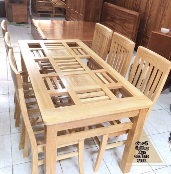 Bộ bàn ăn gỗ sồi nga 6 ghế dàn che giá rẻ - hiện đại BG 072