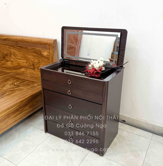 Bàn Trang Điểm Kết Hợp Bàn Làm Viêc Gỗ Sồi Lau Màu Óc Chó