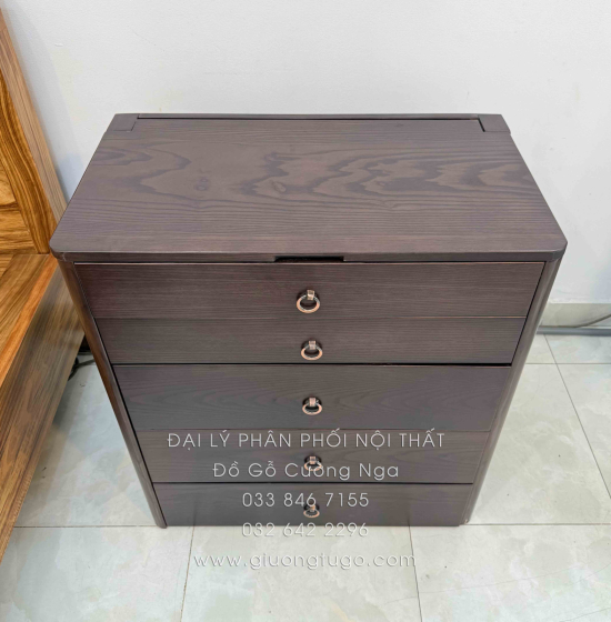 Bàn Trang Điểm Kết Hợp Bàn Làm Viêc Gỗ Sồi Lau Màu Óc Chó