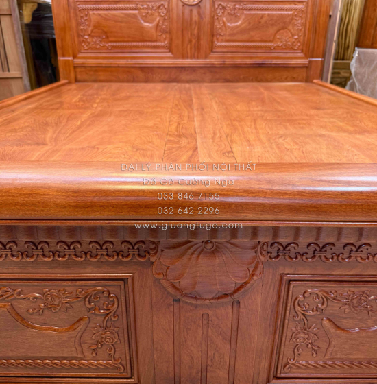 Giường Ngủ Gỗ Hương Đá Cao Cấp -  Phản Liền Tấm - Họa Tiết Xẻ Quạt