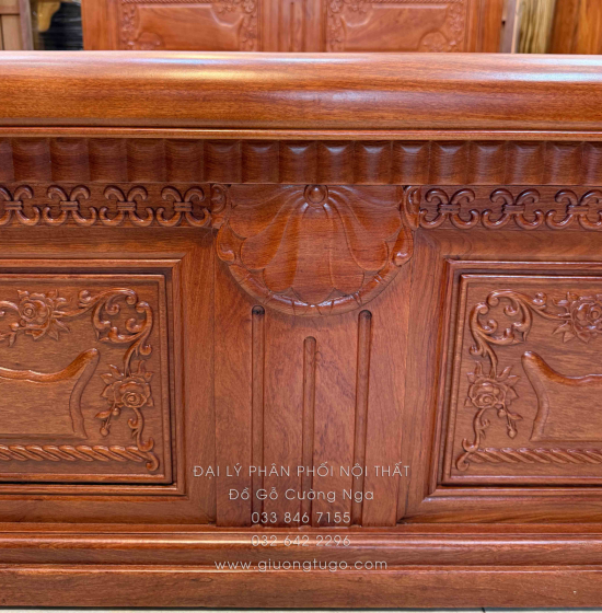 Giường Ngủ Gỗ Hương Đá Cao Cấp -  Phản Liền Tấm - Họa Tiết Xẻ Quạt