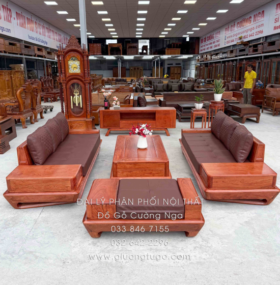 Bộ Sofa Gỗ Hương Đá Đối Xứng Cao Cấp – Sang Trọng, Đẳng Cấp