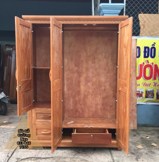Tủ áo gỗ đinh hương lào 3 cánh 