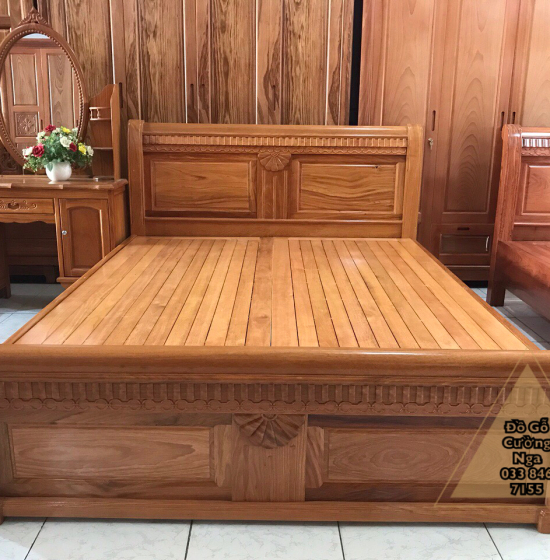 Giường gỗ gõ đỏ cao cấp - vat phản thưa 