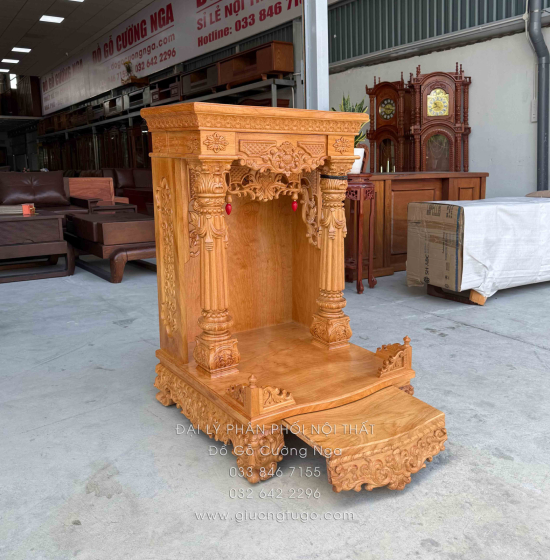 Bàn Thờ Ông Địa - Thần Tài Gỗ Gõ Đỏ Mẫu Tân Cổ Điển Cao Cấp