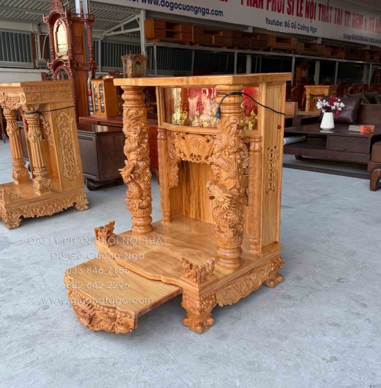 Bàn Thờ Ông Địa Thần Tài Gỗ Gõ Đỏ 80x1m17 Cao Cấp