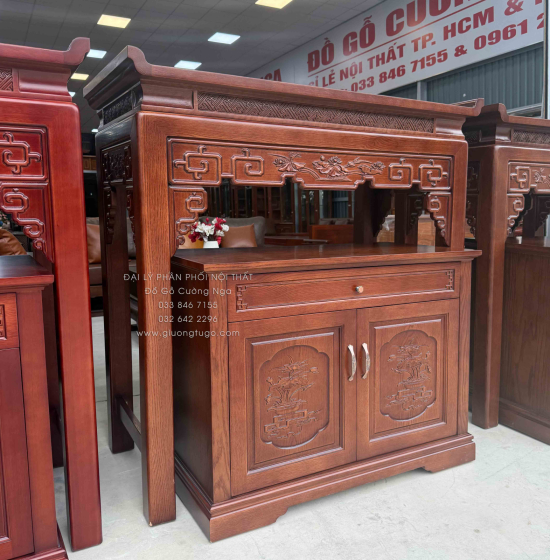 Bàn Thờ Án Gian Gỗ Sồi Mỹ 1m27 - Kèm Tủ Táp Tinh Tế Màu Óc Chó
