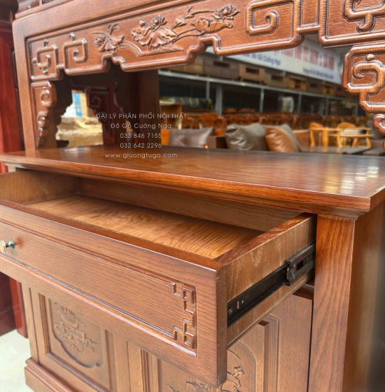 Bàn Thờ Án Gian Gỗ Sồi Mỹ 1m27 - Kèm Tủ Táp Tinh Tế Màu Óc Chó