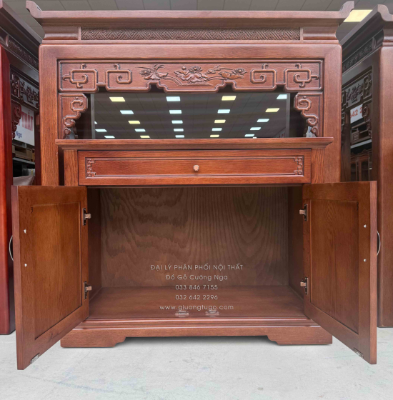 Bàn Thờ Án Gian Gỗ Sồi Mỹ 1m07 - Kèm Tủ Táp Tinh Tế Màu Óc Chó