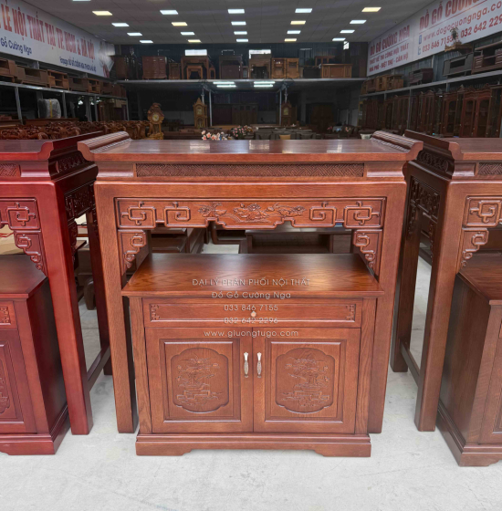 Bàn Thờ Án Gian Gỗ Sồi Mỹ 1m07 - Kèm Tủ Táp Tinh Tế Màu Óc Chó