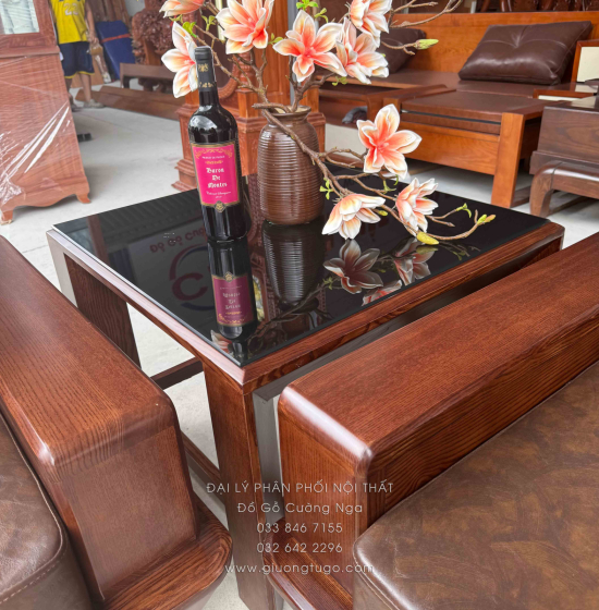 Bộ Sofa Gỗ Sồi Nga 2 Văng Chân Thuyền 3m3x2m6 Màu Óc Chó Cao Cấp