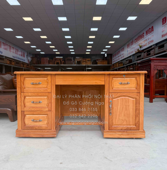 Bàn Làm Việc Giám Đốc Gỗ Gõ Đỏ 1m6 Chạm Mã Đáo Thành Công