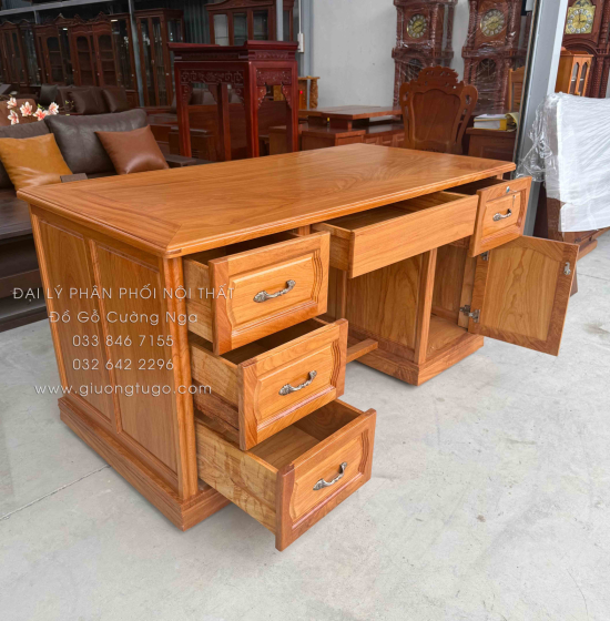 Bàn Làm Việc Giám Đốc Gỗ Gõ Đỏ 1m6 Chạm Mã Đáo Thành Công