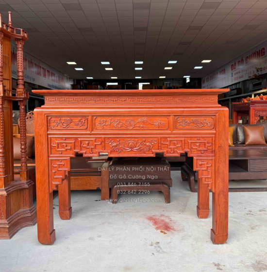 Bàn Thờ Gia Tiên Gỗ Hương Đá Cao Cấp Trạm Sen Bền Đẹp 
