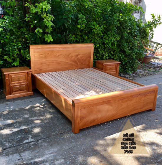 Giường gỗ gõ đỏ vạt lan - mẫu chỉ hoa 