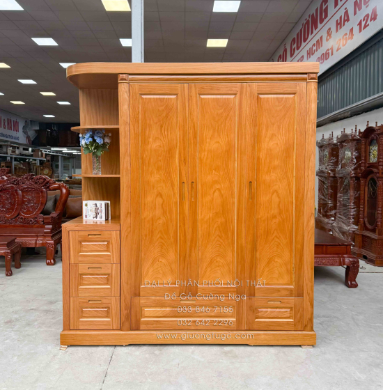 Tủ Áo Gỗ Gõ Đỏ 3 Cánh Kèm Góc Trang Trí Bo Cạnh