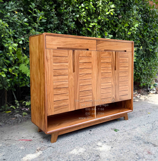 Tủ Giày Dép Gỗ Hương Xám 4 Cánh Chân Cao Hiện Đại