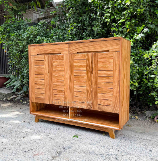 Tủ Giày Dép Gỗ Hương Xám 4 Cánh Chân Cao Hiện Đại