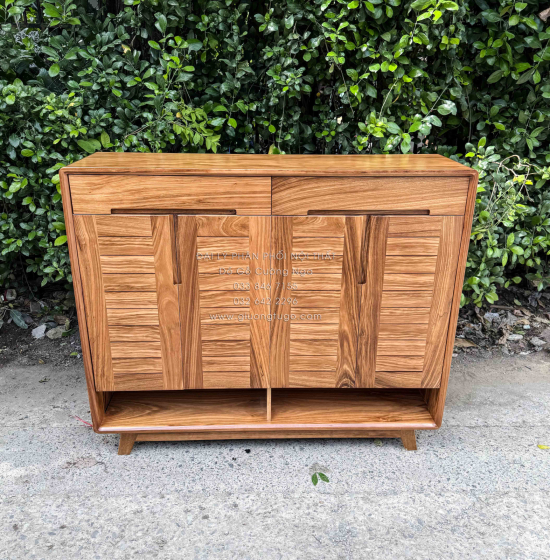 Tủ Giày Dép Gỗ Hương Xám 4 Cánh Chân Cao Hiện Đại