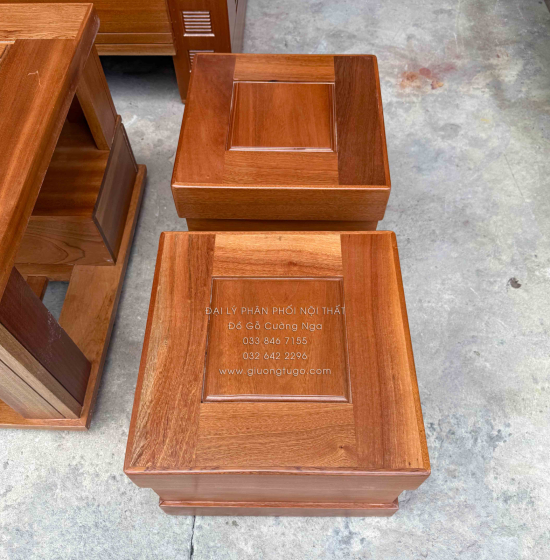  Bàn Ghế Sofa Gỗ Xoan Đào Góc L 2m1x1m6 - Lưng Liền 