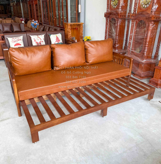 Ghế Nệm Kéo Thành Giường Gỗ Sồi Màu Óc Chó Tiện Lợi