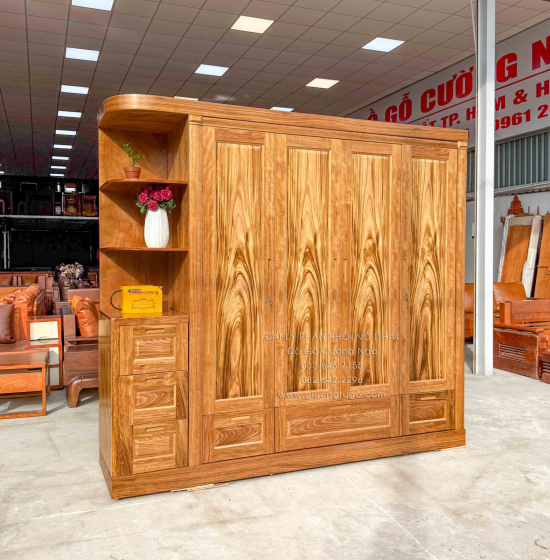 Tủ Áo Gỗ Hương Xám 4 Cánh Góc Trang Trí Bền Đẹp 