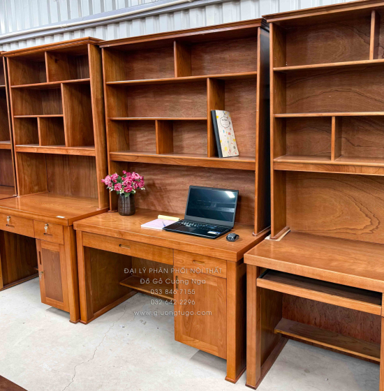 Bàn Học Sinh Gỗ Xoan Đào 1m2 Kèm Kệ Sách Cho Bé