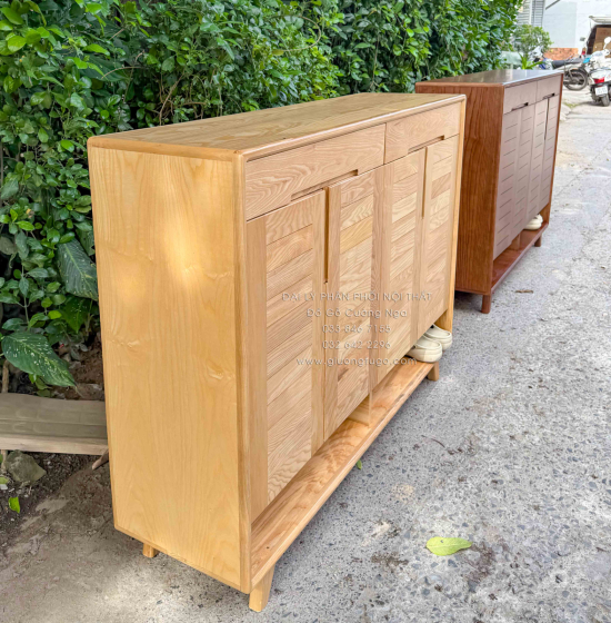 Tủ Giày Dép Gỗ Sồi Nga 4 Cánh Chân Cao Màu Tự Nhiên