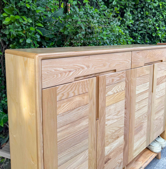 Tủ Giày Dép Gỗ Sồi Nga 4 Cánh Chân Cao Màu Tự Nhiên