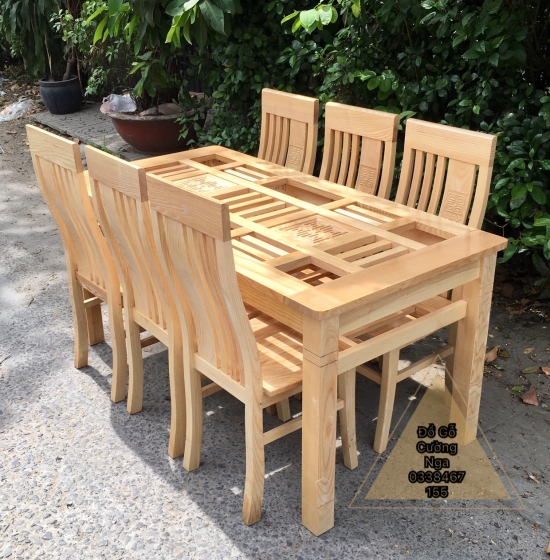 Bộ bàn ăn gỗ sồi nga 6 ghế dàn che giá rẻ - hiện đại BG 072