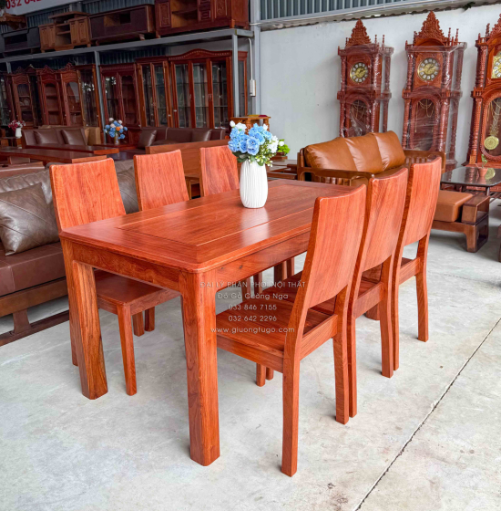 Bàn Ăn Gỗ Hương Đá 6 Ghế Hiện Đại Sang Trọng