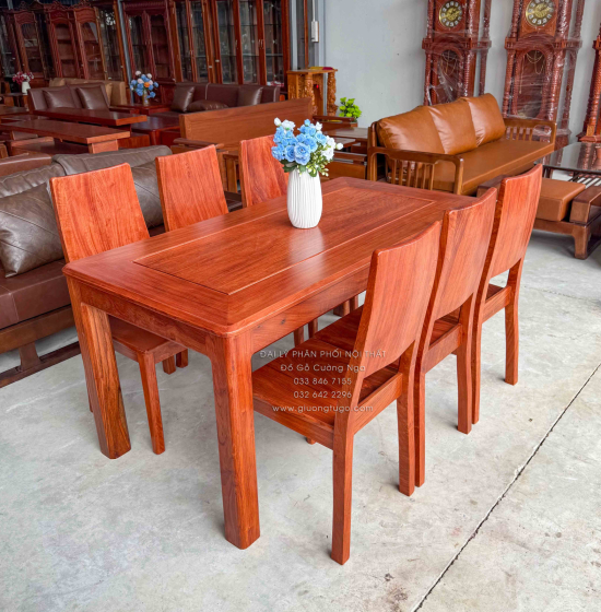 Bàn Ăn Gỗ Hương Đá 6 Ghế Hiện Đại Sang Trọng