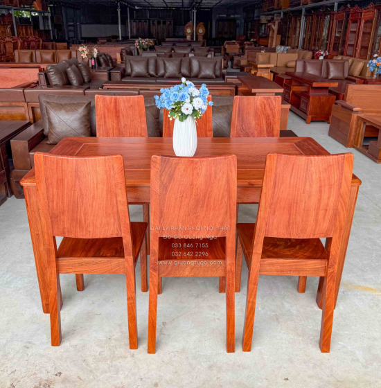 Bàn Ăn Gỗ Hương Đá 6 Ghế Hiện Đại Sang Trọng