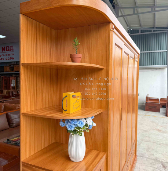 Tủ Áo Gỗ Gõ Đỏ 4 Cánh Kèm Góc Trang Trí Bo Cạnh