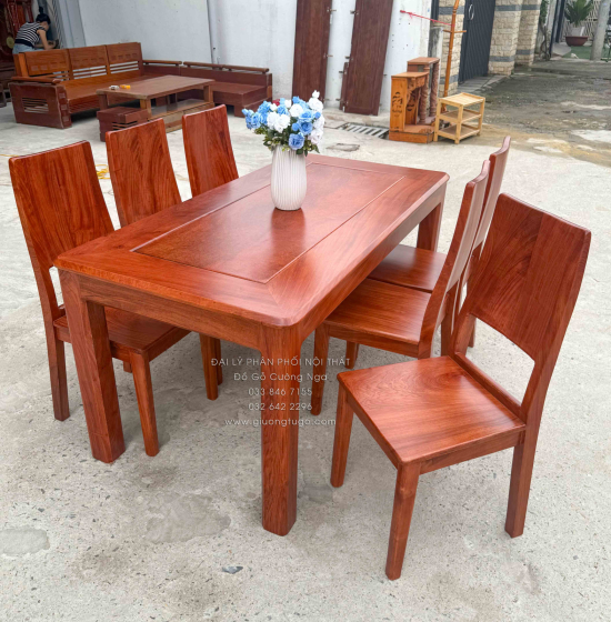 Bàn Ăn Gỗ Hương Đá 6 Ghế Hiện Đại Sang Trọng