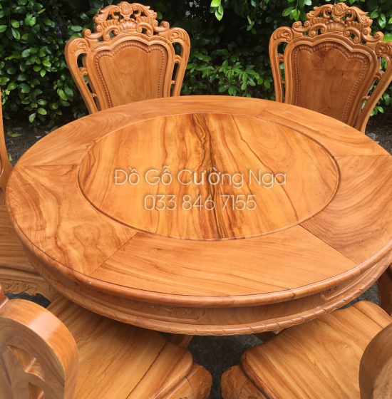 Bộ bàn ăn tròn gỗ gõ đỏ 6 ghế cao cấp - mẫu lu y 